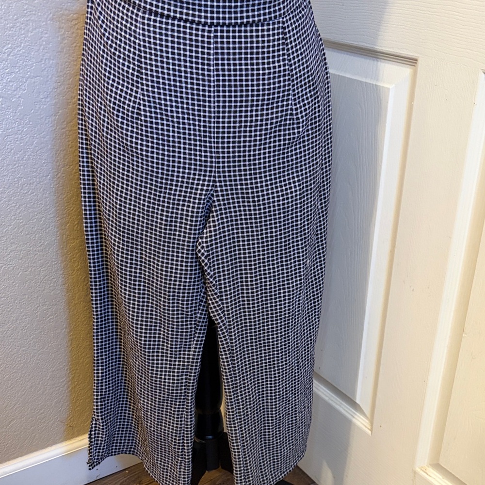 GLG Good Luck Gem Navy and White Checkered Midi Pants
